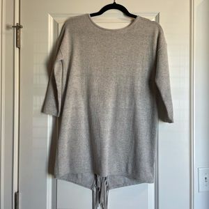 Kinross Cashmere Grey Cross Back Fringe Sweater